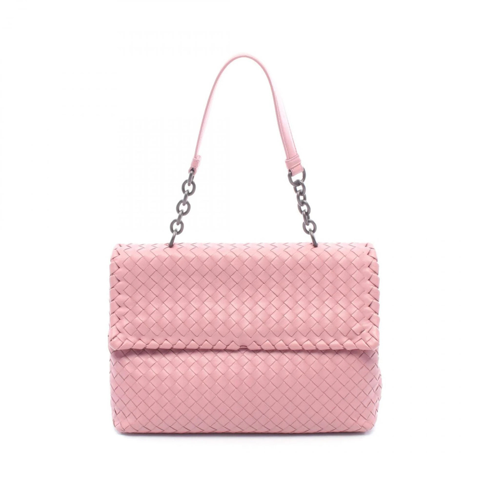 BOTTEGA VENETA Pink Lambskin Leather Intrecciato Shoulder Bag